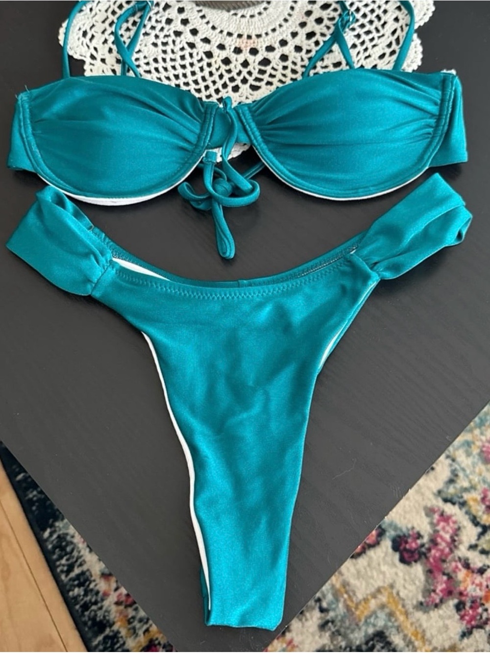Teal Bandeau Tie Front Bikini Set - Women Swim
